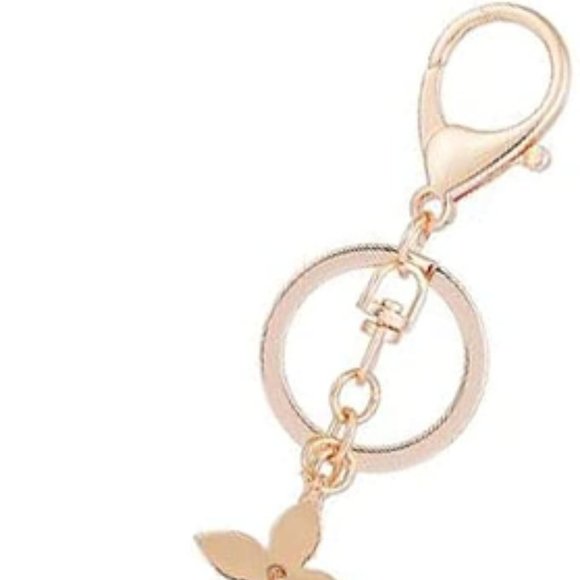 NWT Rhinestone Crystal Purse Charm Key Ring Chain Star Fleur di Lis LV Gold Bag - Picture 8 of 9